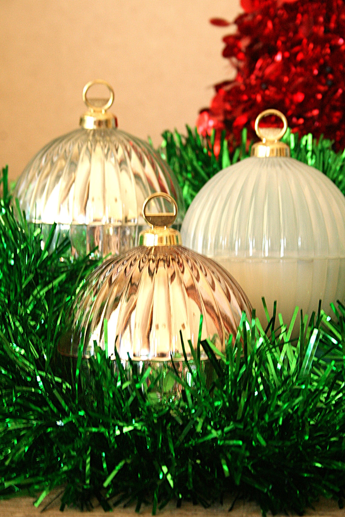 70g Baby Bauble Candle Trio Set – Rose Gold, white, Silver